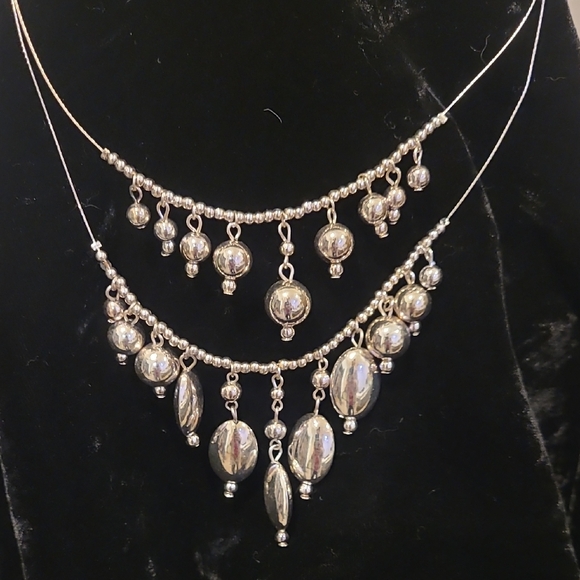 Silver Beaded Floating Necklace - Picture 1 of 2
